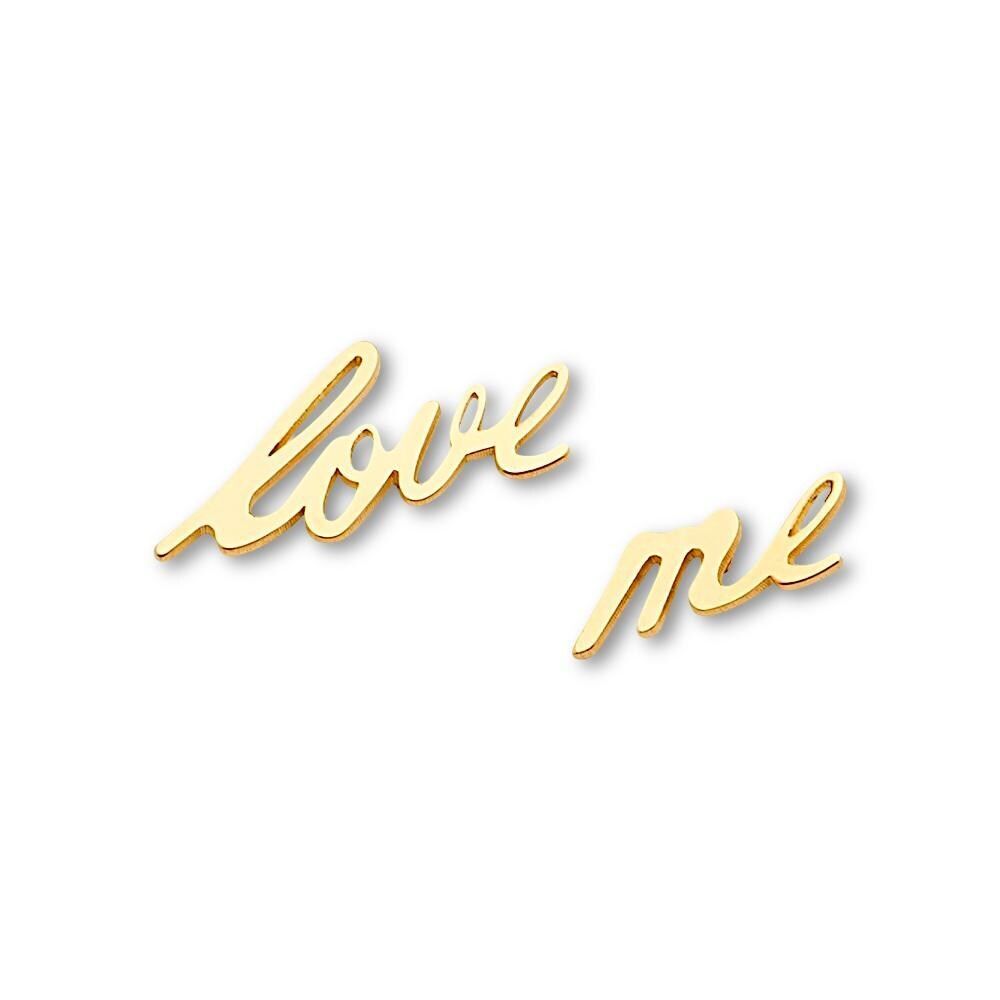14K Gold “Love Me” Stud Earrings | Yellow Gold Push-Backs By Tehrani Jewelry